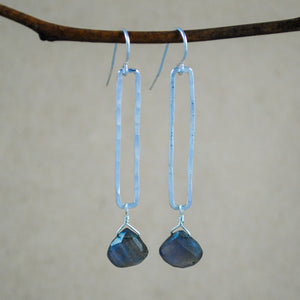 Rectangle and Semi-Precious Stone Earrings - sterling silver