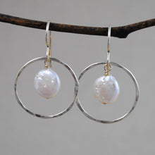 Large Ring and Small Coin Pearl Earrings - gold-filled