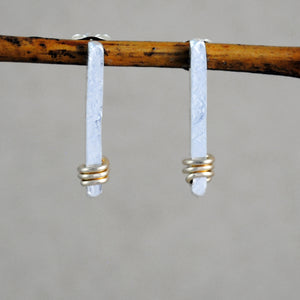 Wrapped Short Bar Stud Earrings - mixed metals
