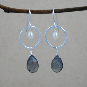 Circle and Stone with Pearl Earrings - sterling silver