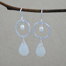 Circle and Stone with Pearl Earrings - sterling silver