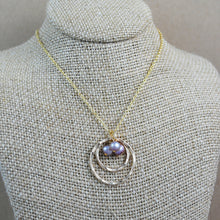 Double Ring and Pearl Pendant - gold filled