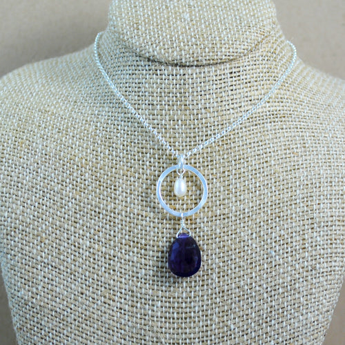 Circle Link and Semi-Precious Stone Pendant - sterling silver