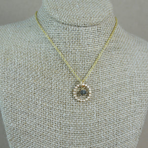 Beaded and Stone Halo Pendant - gold-filled