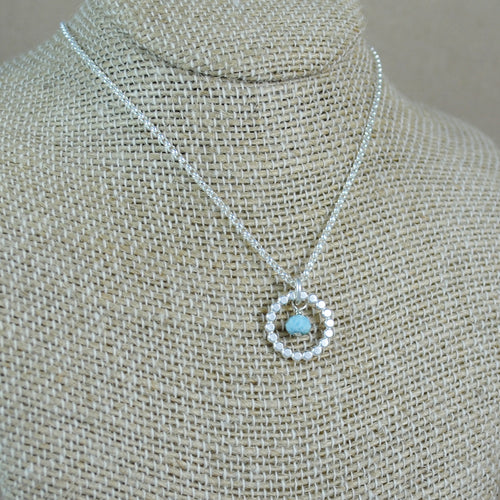 Beaded and Stone Halo Pendant - sterling silver