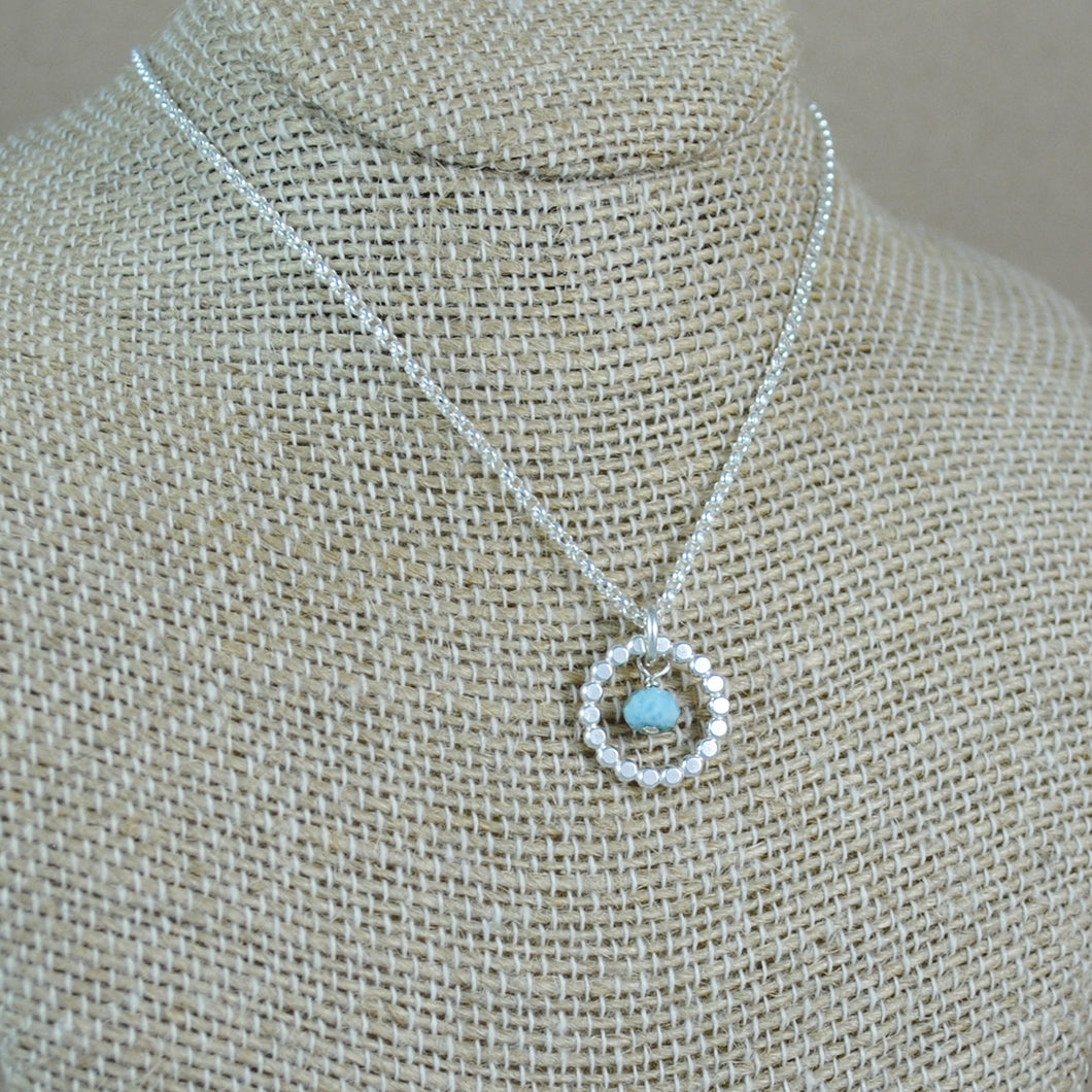 Beaded and Stone Halo Pendant - sterling silver