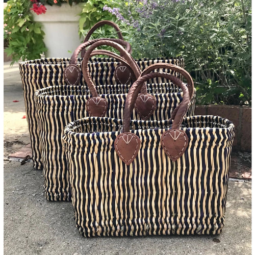 Navy Striped Straw Beach Bag - 3 available sizes
