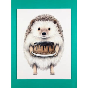 Hedge Hog with Cake Greeting Cards