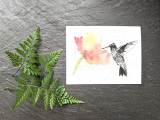 Humming with Pink & Yellow Flower Card