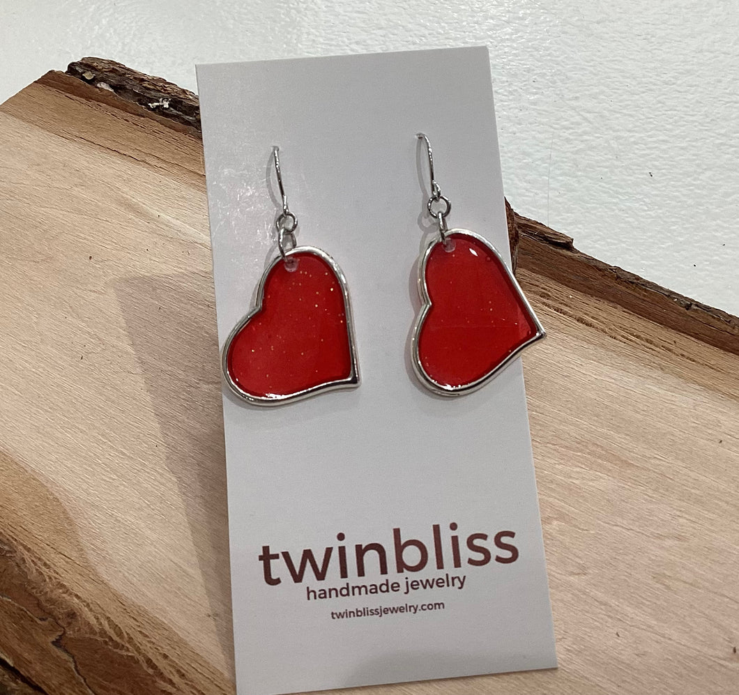 Sparkle + Shine Earrings - Large Red Silver Hearts