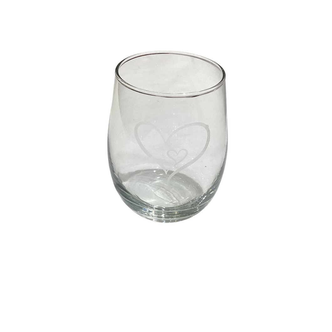 Heart - Etched Stemless Wine Glasses