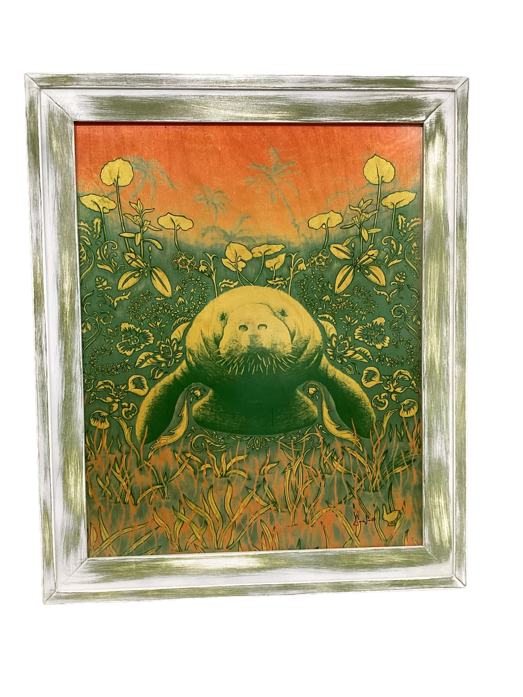 Manatee Print on Wood in Frame