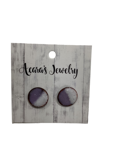 Purple and White enameled studs