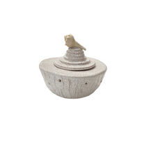 White Round Lidded Vessel with Shell