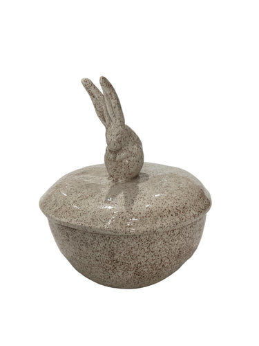 Glazed Bowl with Bunny on Lid