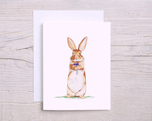Bunny w/ Purple Flower Greeting Card