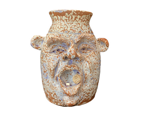 Blue/Brown Textured 8" Face Jug with Cigar and Teeth