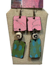 Teal / Pink Double Rectangle Earrings