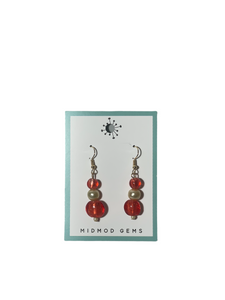 Red and Pearl Beaded Drop Earrings