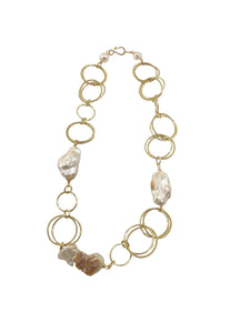 Baroque Pearl & Gold Circle Chain Necklace