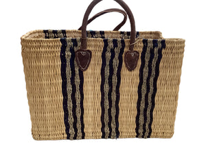 Navy Triple Stripe Accented Straw Beach Bag3 - 3 available sizes