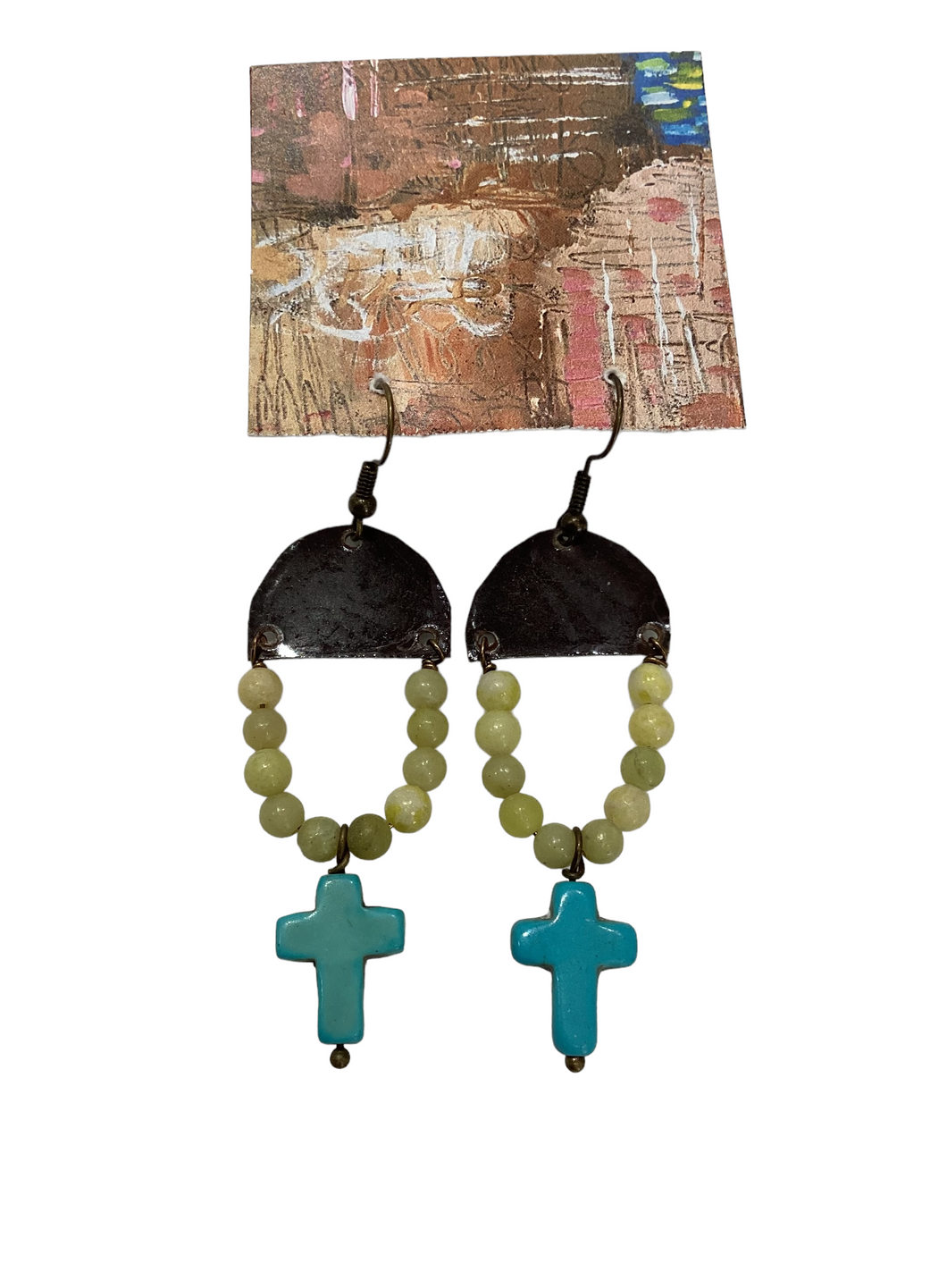 Black Semicircle with Beads & Cross Earrings