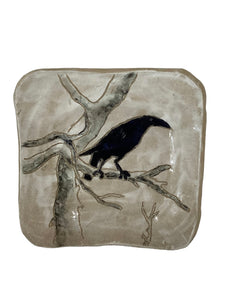 Square Medium Dish with Crows in Winter