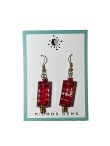 Red and Clear Glass Rectangle Drop Earrings