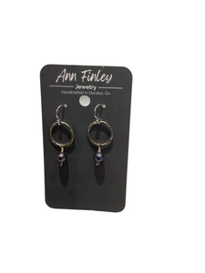 Earring -  Small Hoops with Black Pearl