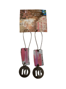 Pink Hanging Rectangle & Circle Drop Earrings