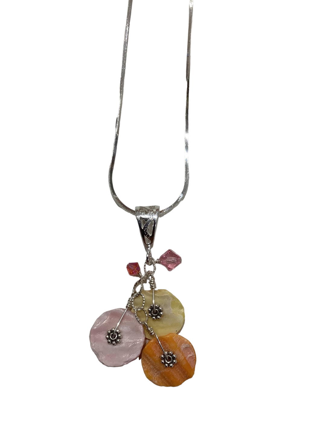 Roman Glass + Scallop Shells Pendant Necklace