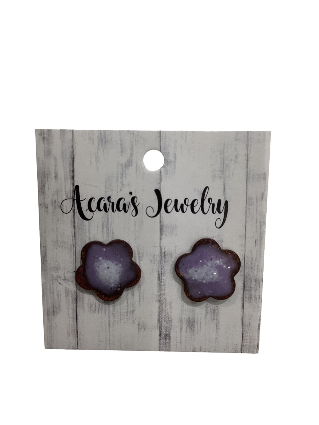 Purple and white enameled flower studs