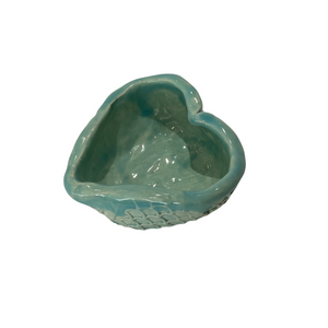 Teal Pottery Heart Mermaid Trinket Bowl