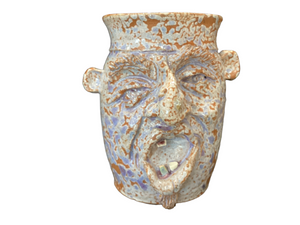 Blue/Brown Textured 7" Face Jug with Teeth