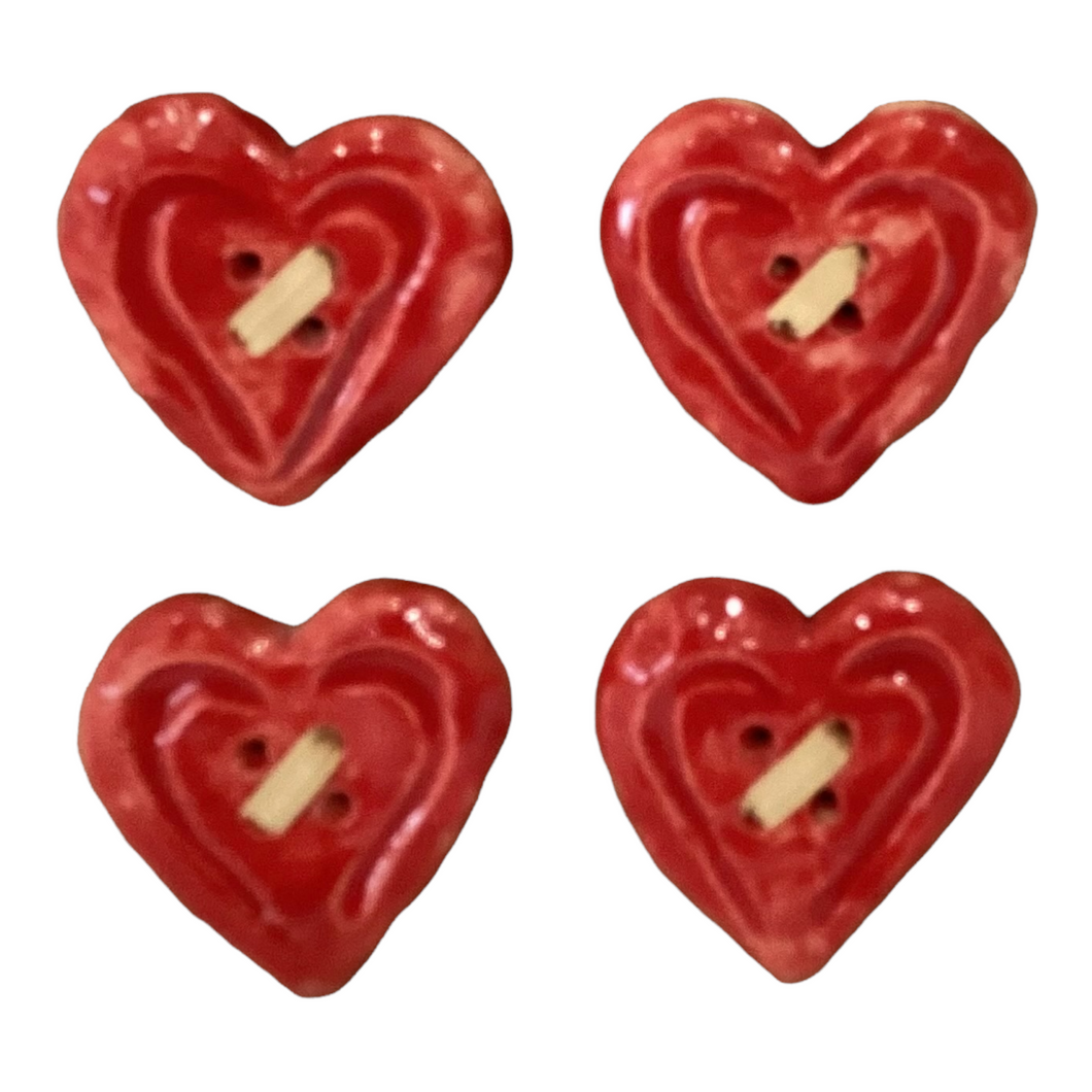 Pottery Buttons - red hearts