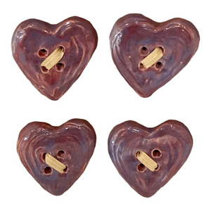 Pottery Buttons - purple hearts