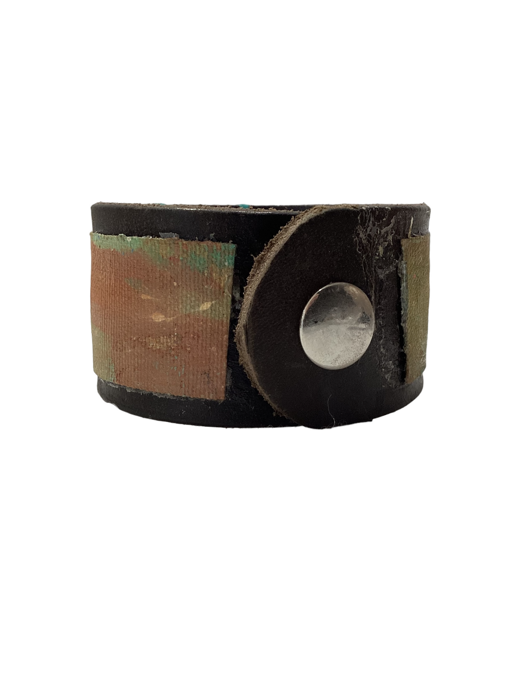 Leather Cuff with Coral Stone set in Handcrafted Bezel