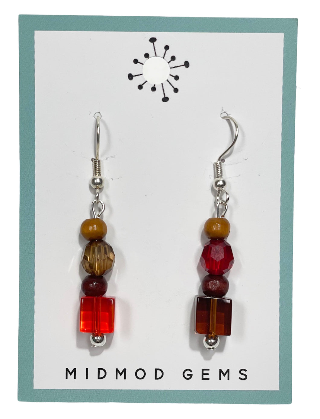 Red and Amber Beaded Drop Earrings