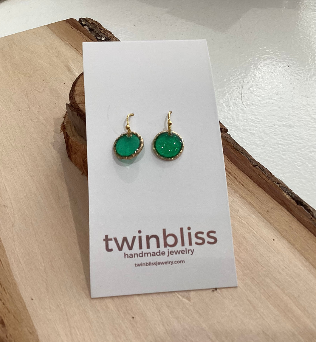 Sparkle + Shine Earrings - Small Textured Green Circle