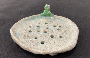 5" Round Soap Dish with a Decorative Small Frog.