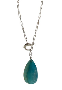 Earth & Sky - Large Oval Teardrop Teal Necklace with Silver Chain
