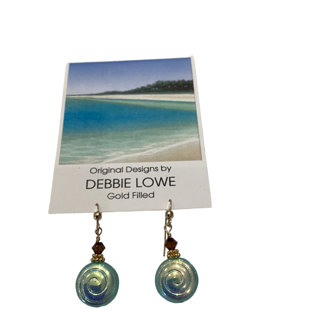 Aqua Swirl with Brown Crystal Earrings