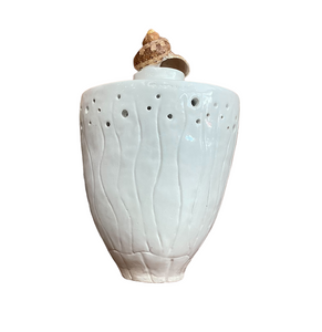 White Handbuilt Vase with Shell Lid