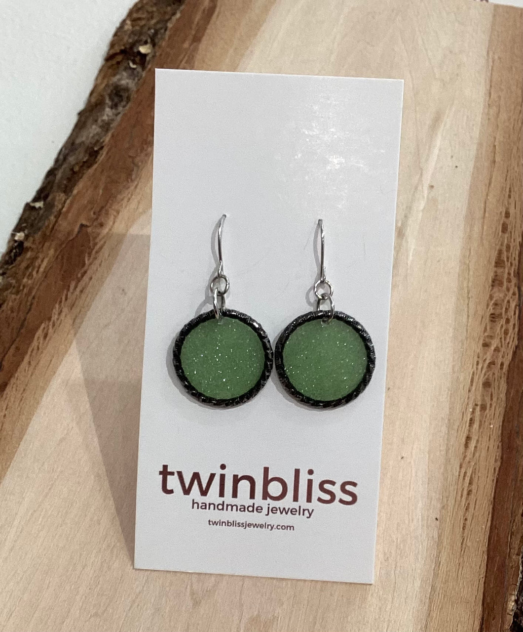 Sparkle + Shine Earrings - Light Green Brown Textured Circle