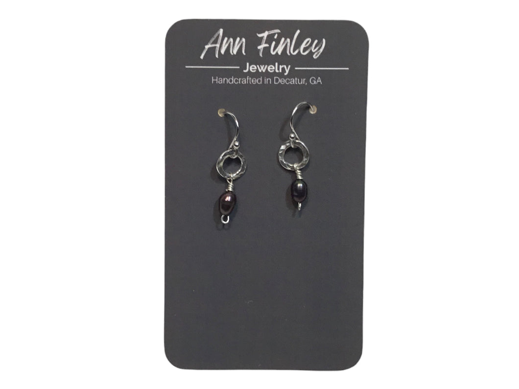 Earring -  Tiny Hoops with Black Pearl