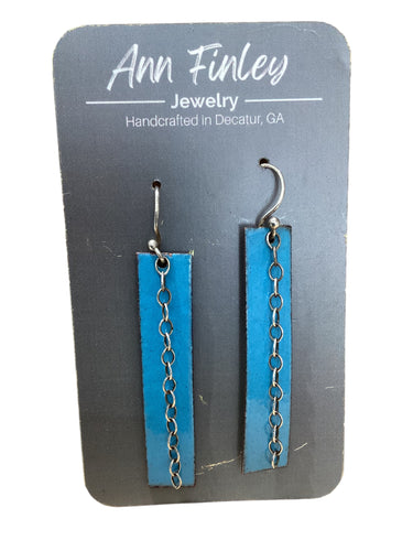 Blue Rectangle w/ Chain Enamel Earrings