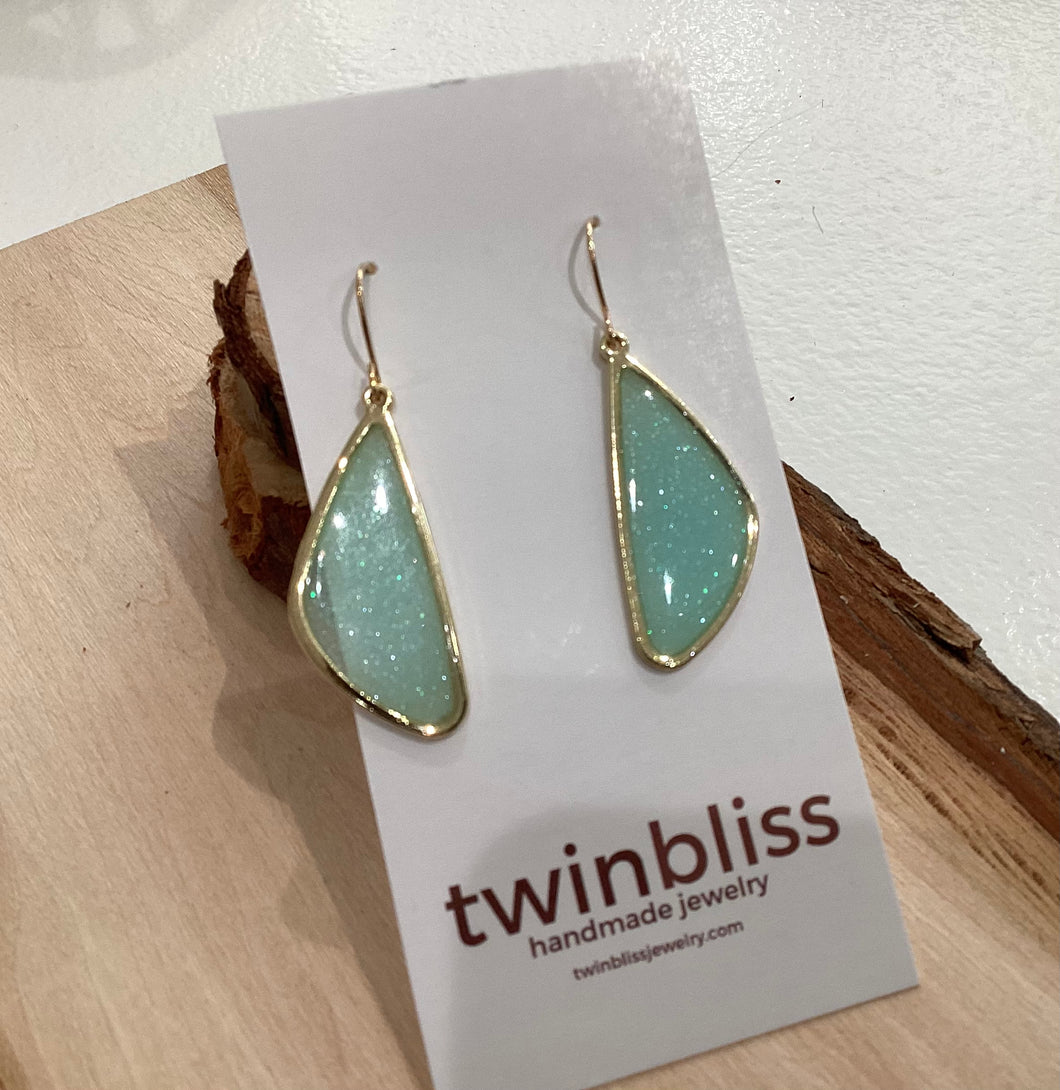 Sparkle + Shine Earrings - Mint Blue Golden Triangle