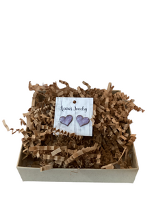 Purple and white enameled heart studs