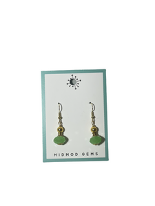 Green and Gold Beaded Drop Earrings