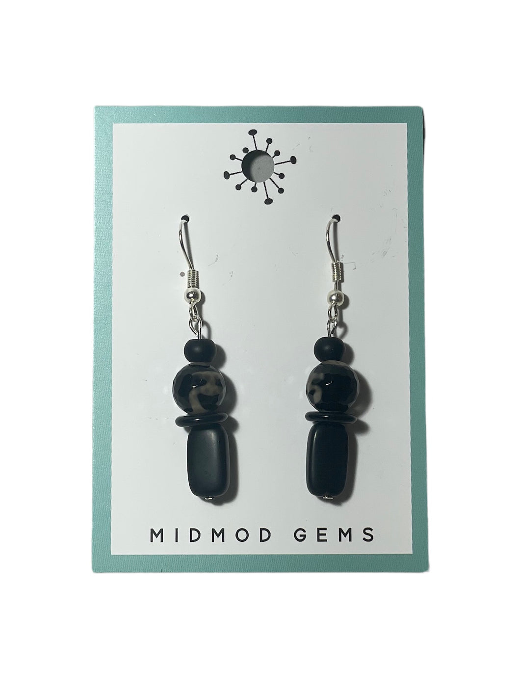 Happy Face Black and White Drop Earrings